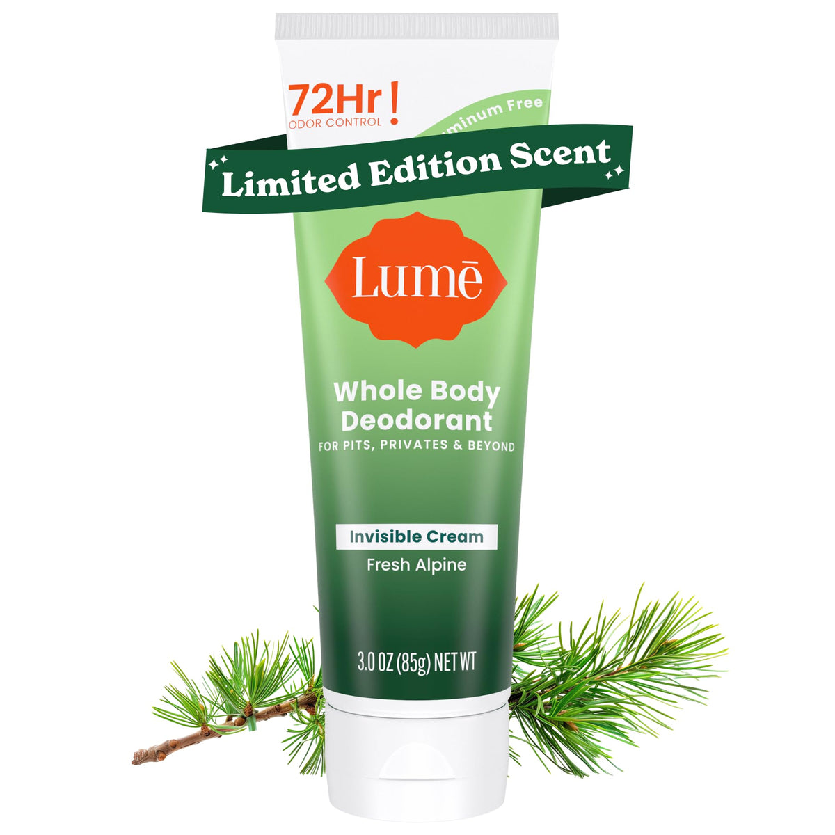 Lume Whole Body Deodorant Cream Tube 3 oz Fresh Alpine front view