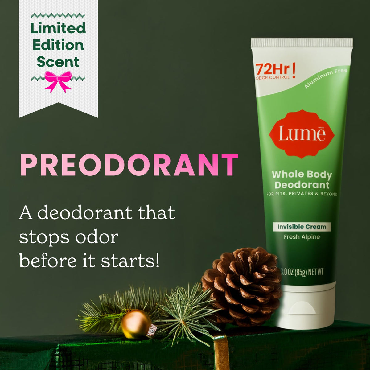 Lume Whole Body Deodorant Cream Tube 3 oz Fresh Alpine texture close-up