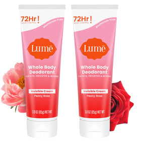 Lume Whole Body Deodorant Cream Tube 3 oz front view with Peony Rose scent