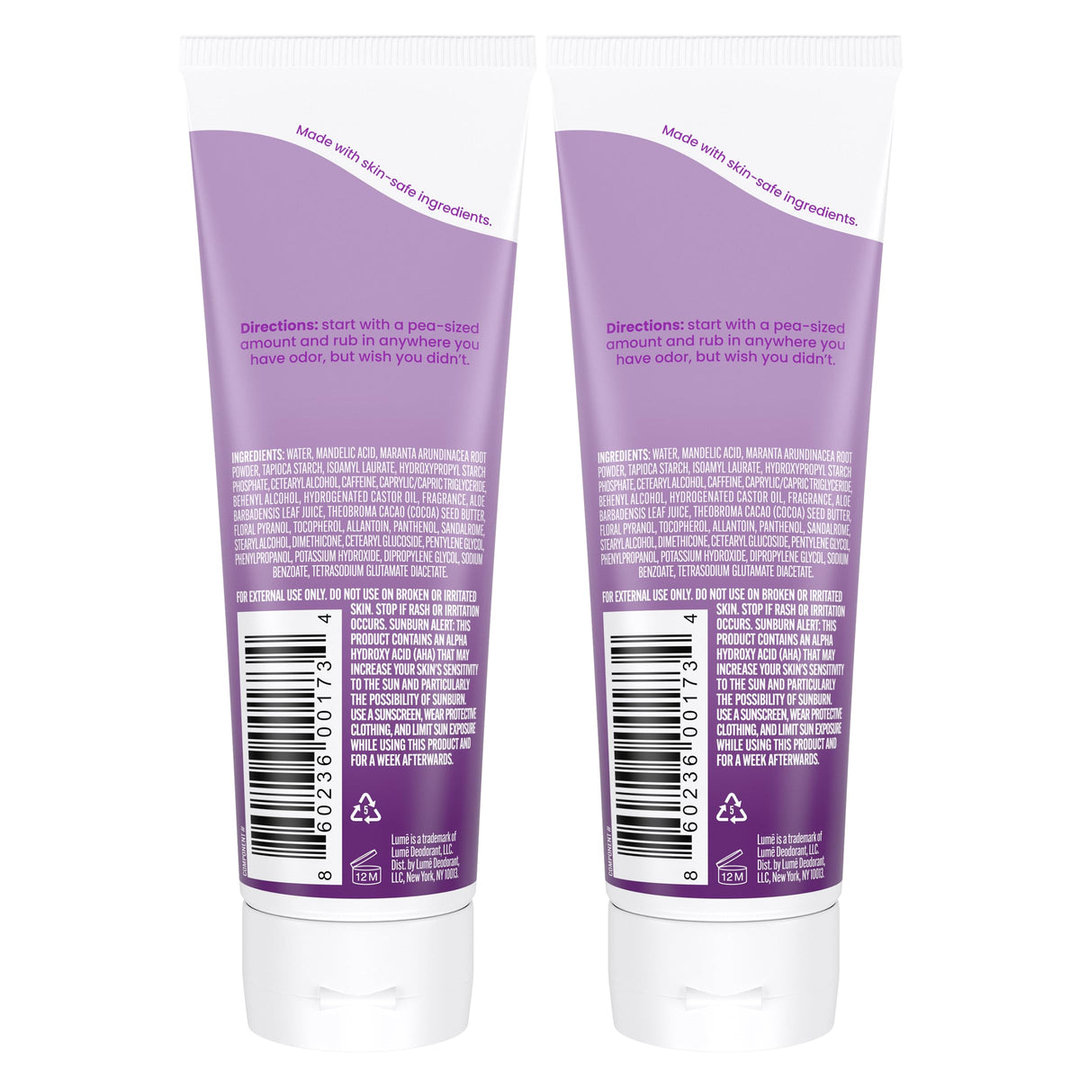 Lume Whole Body Deodorant Cream Tube 3 oz Lavender Sage back view