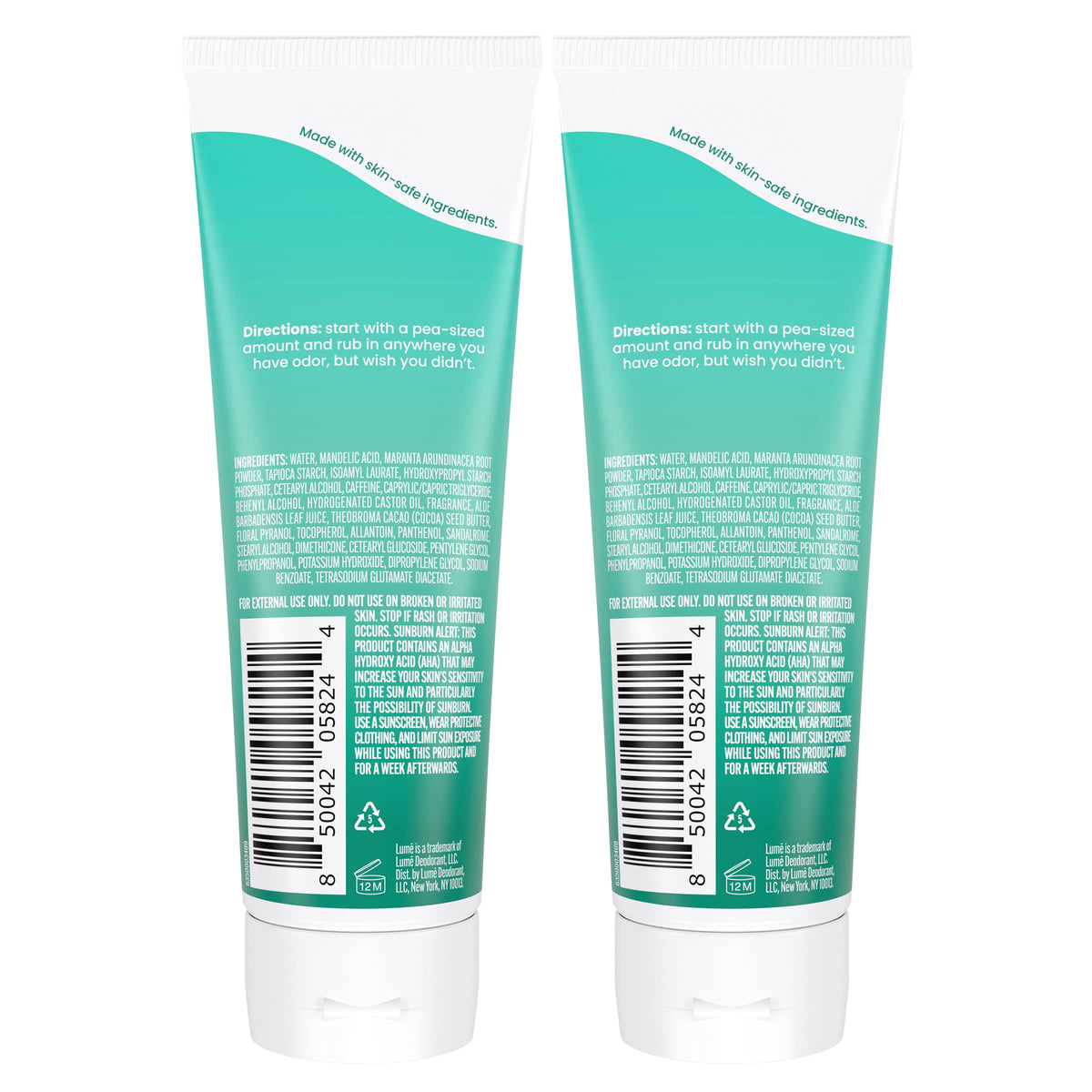 Lume Whole Body Deodorant Cream Tube 3 oz Minted Cucumber back view