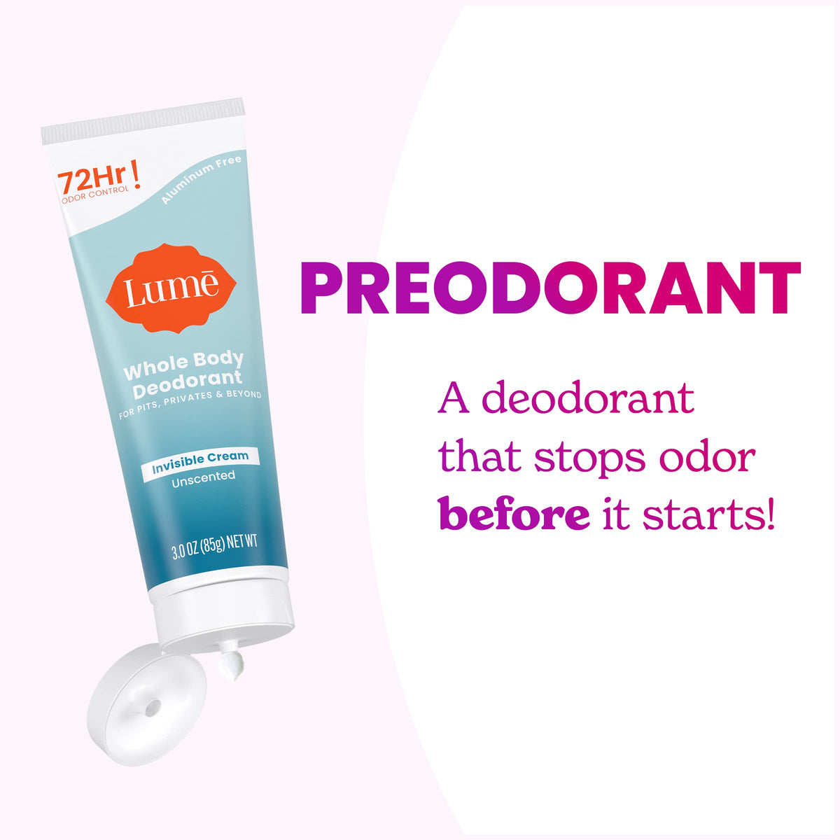 Lume Whole Body Deodorant Cream Tube 3 oz packaging details
