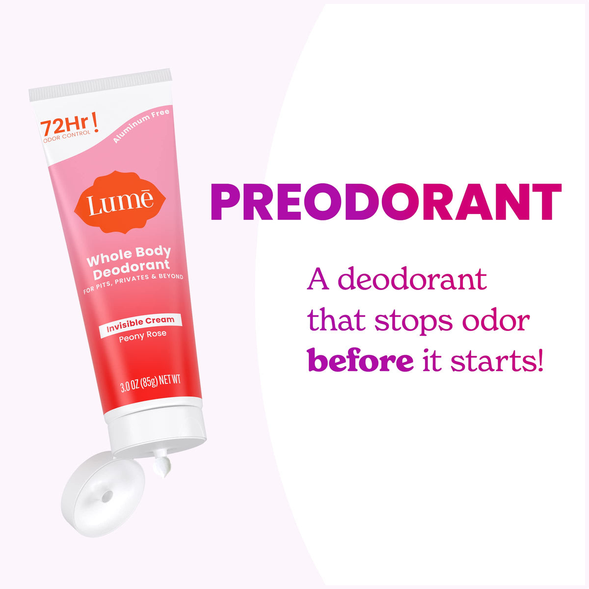 Lume Whole Body Deodorant Cream Tube 3 oz Peony Rose back view