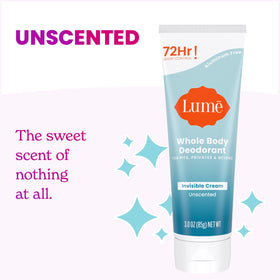 Lume Whole Body Deodorant Cream Tube 3 oz, Unscented application on skin
