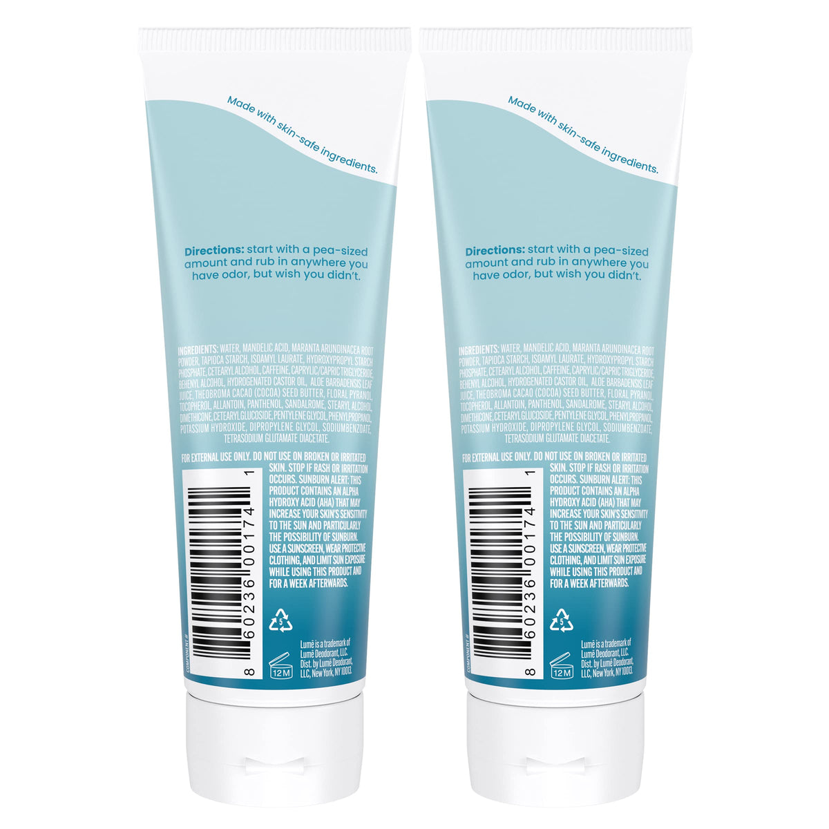 Lume Whole Body Deodorant Cream Tube 3 oz, Unscented back view