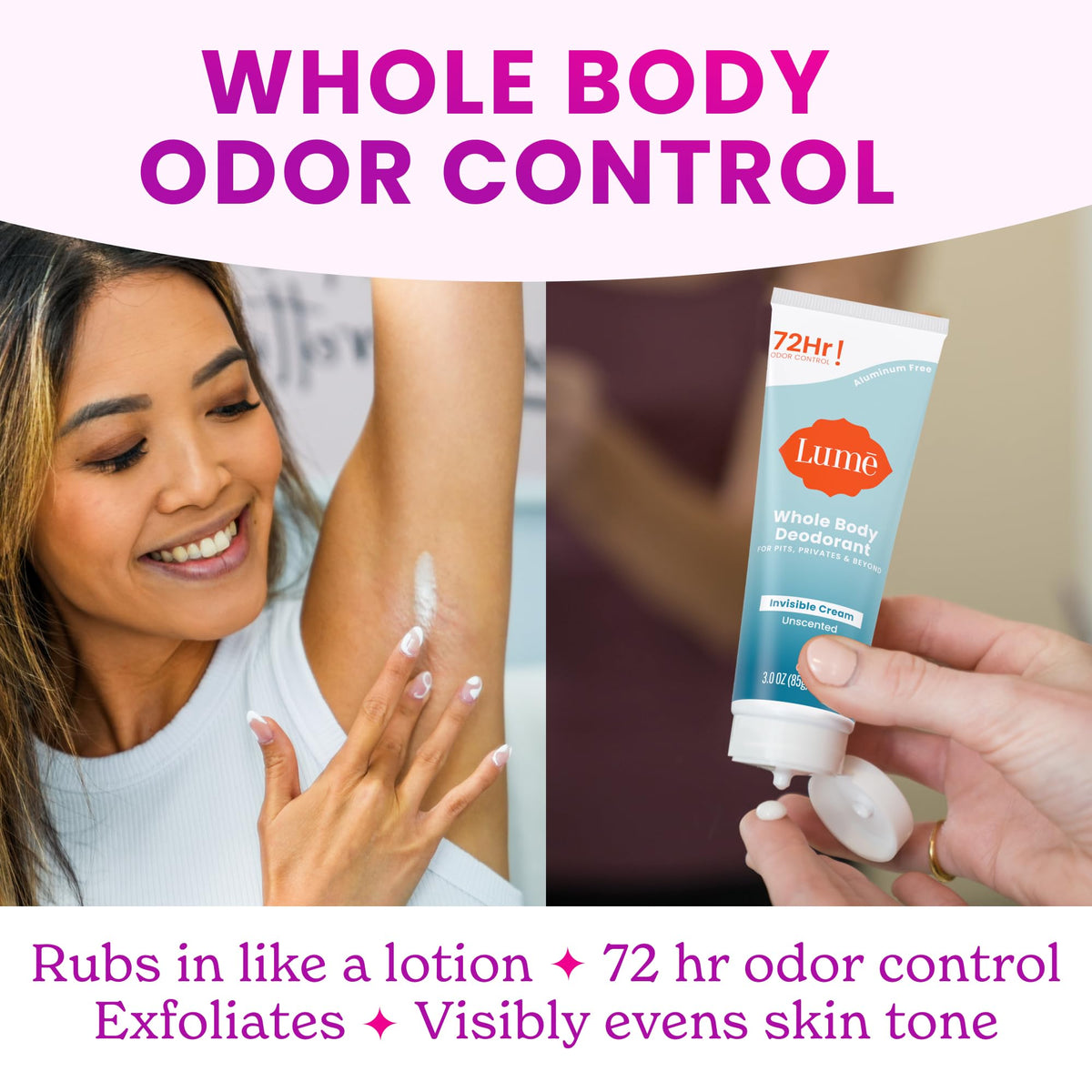 Lume Whole Body Deodorant Cream Tube 3 oz, Unscented texture close-up