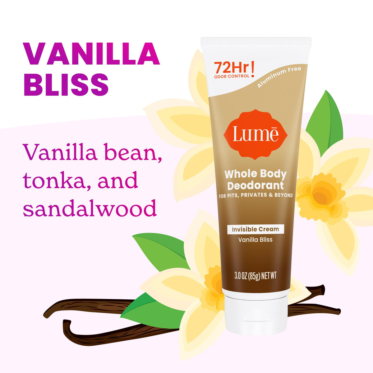 Lume Whole Body Deodorant Cream Tube 3 oz Vanilla Bliss packaging