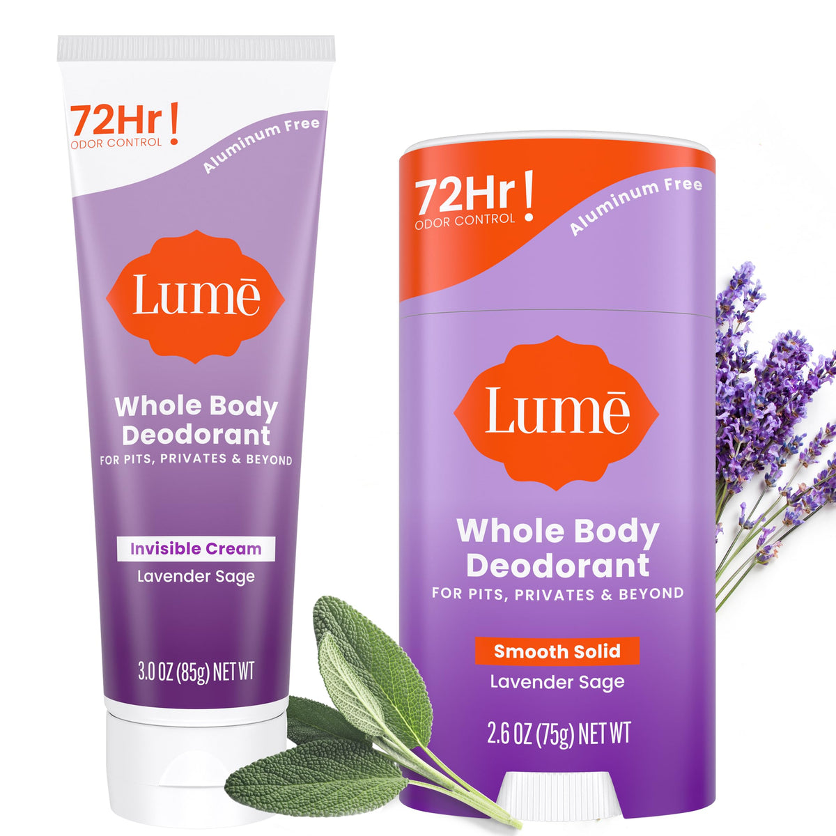 Lume Whole Body Deodorant Cream Tube 3oz Lavender Sage front view