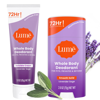 Lume Whole Body Deodorant Cream Tube 3oz Lavender Sage front view