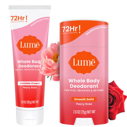 Lume Whole Body Deodorant Cream Tube 3oz Peony Rose front view