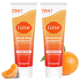 Lume Whole Body Deodorant Cream Tube front view with Clean Tangerine scent