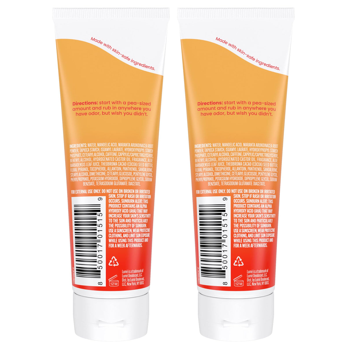 Lume Whole Body Deodorant Cream Tube side view showing dimensions