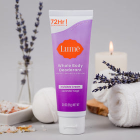 Lume Whole Body Deodorant Lavender Sage cream in lifestyle setting