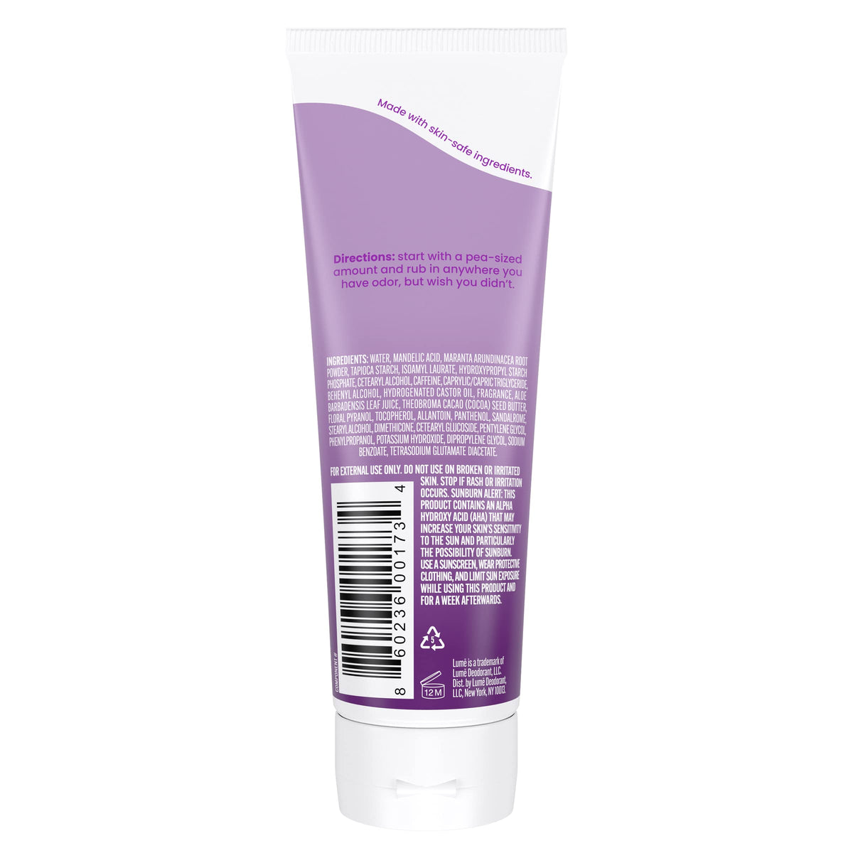 Lume Whole Body Deodorant Lavender Sage cream tube back view
