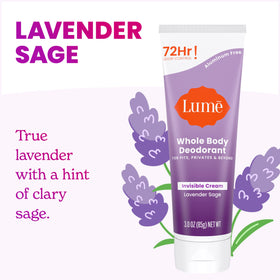 Lume Whole Body Deodorant Lavender Sage cream tube side view