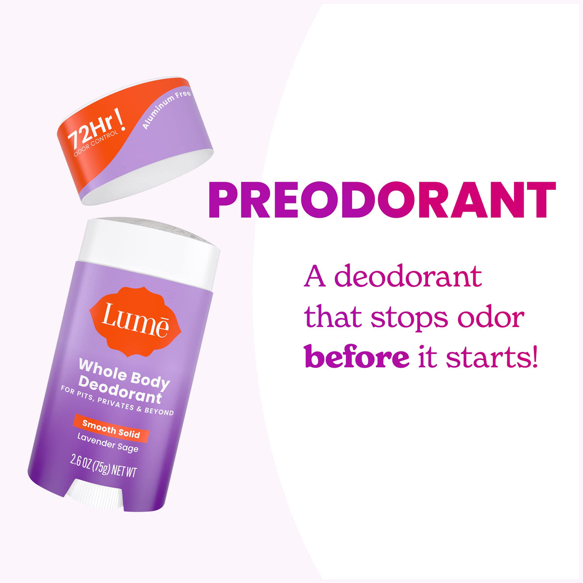 Lume Whole Body Deodorant Lavender Sage in bathroom setting