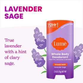 Lume Whole Body Deodorant Lavender Sage solid stick close-up