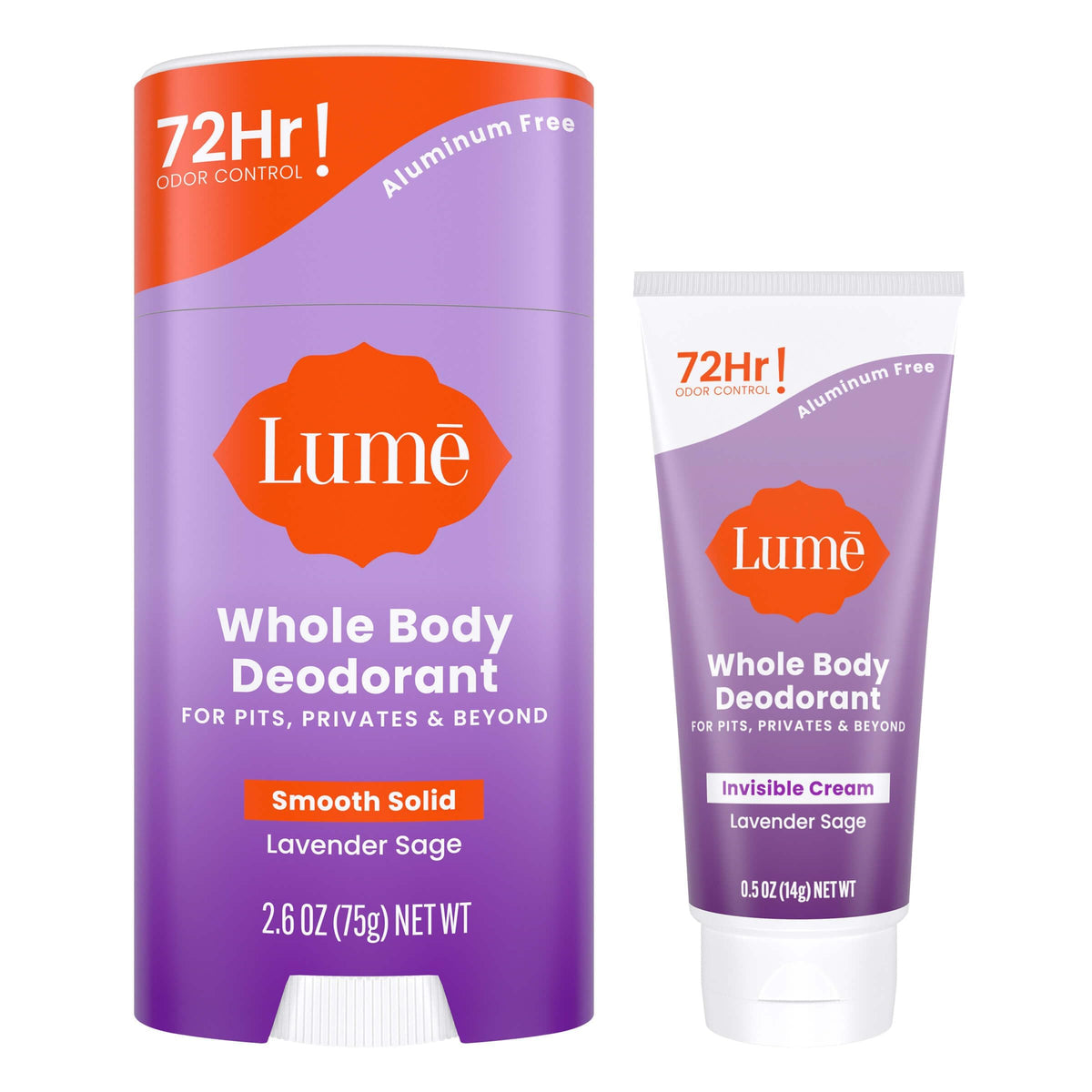 Lume Whole Body Deodorant Lavender Sage solid stick front view