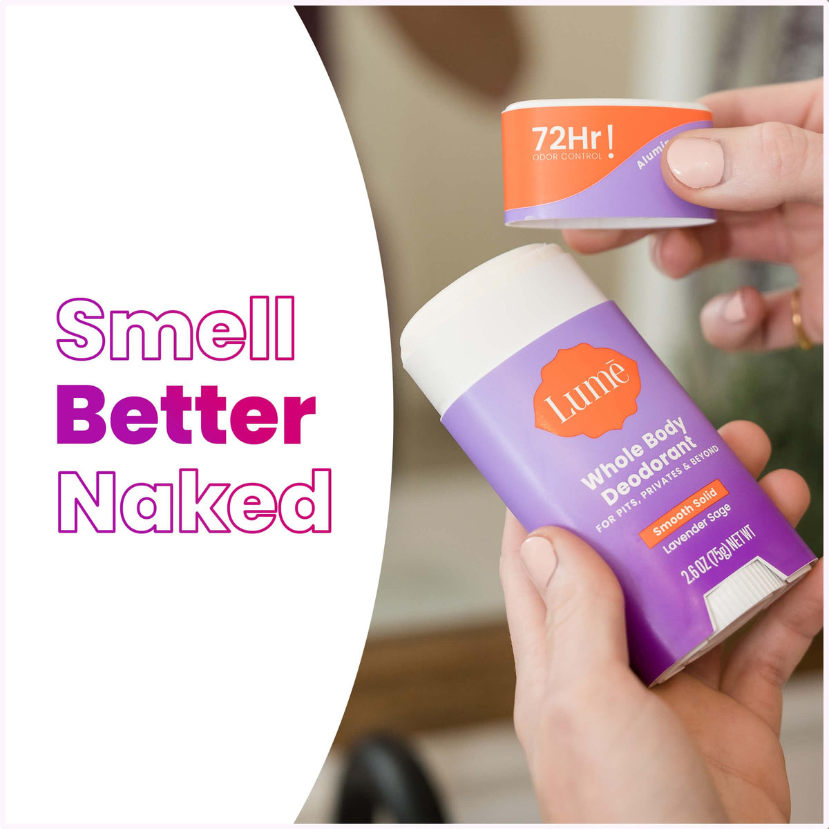 Lume Whole Body Deodorant Lavender Sage solid stick side view