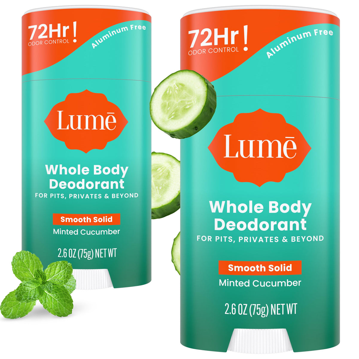 Lume Whole Body Deodorant Minted Cucumber Solid Stick front view