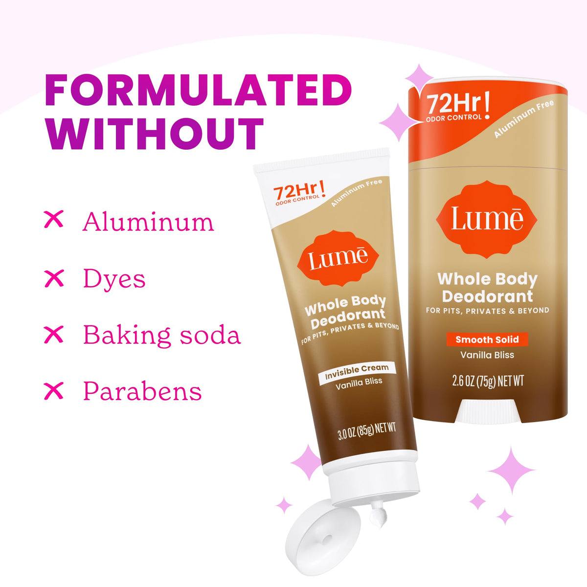 Lume Whole Body Deodorant packaging on a bathroom shelf