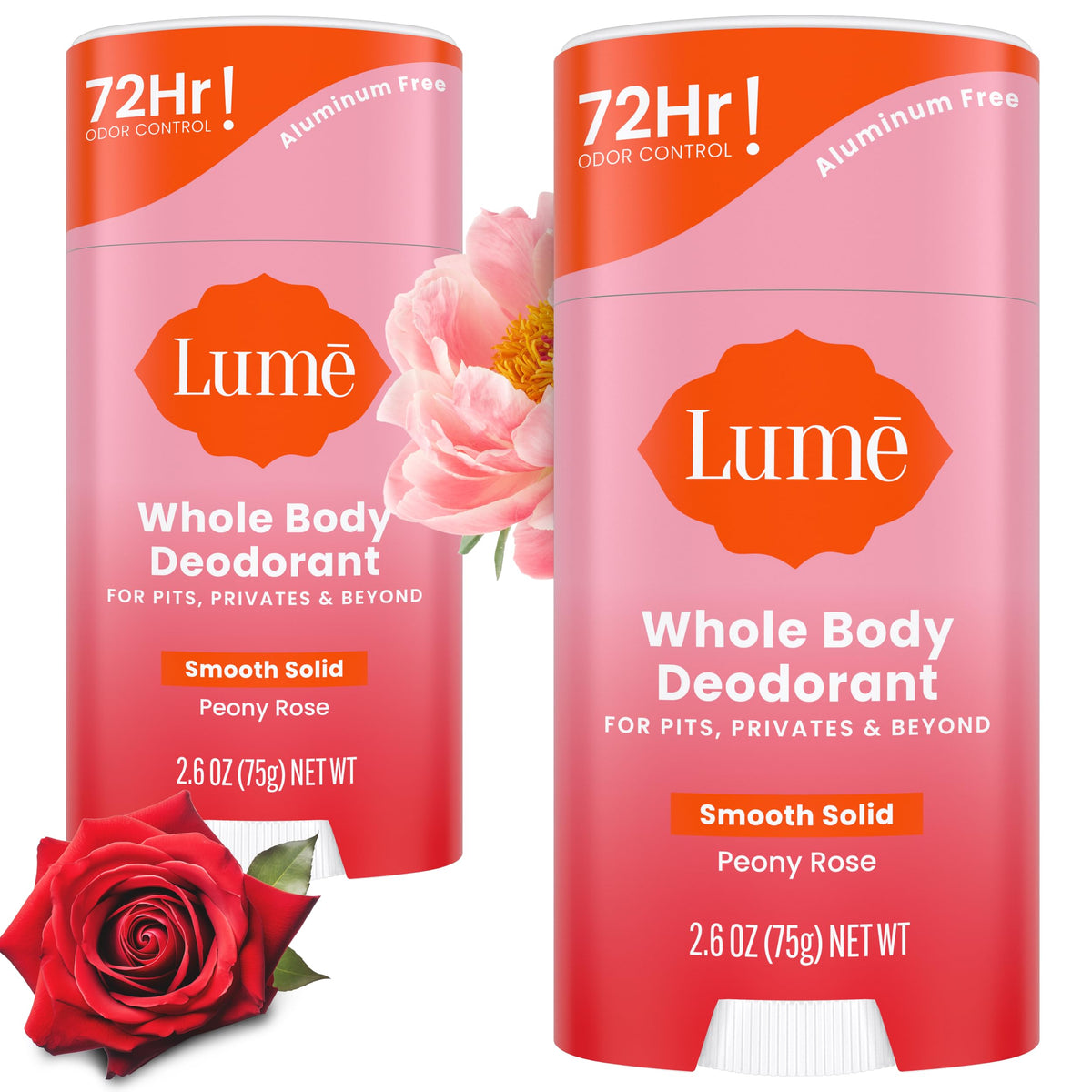Lume Whole Body Deodorant Solid Stick 2.6 oz Peony Rose front view