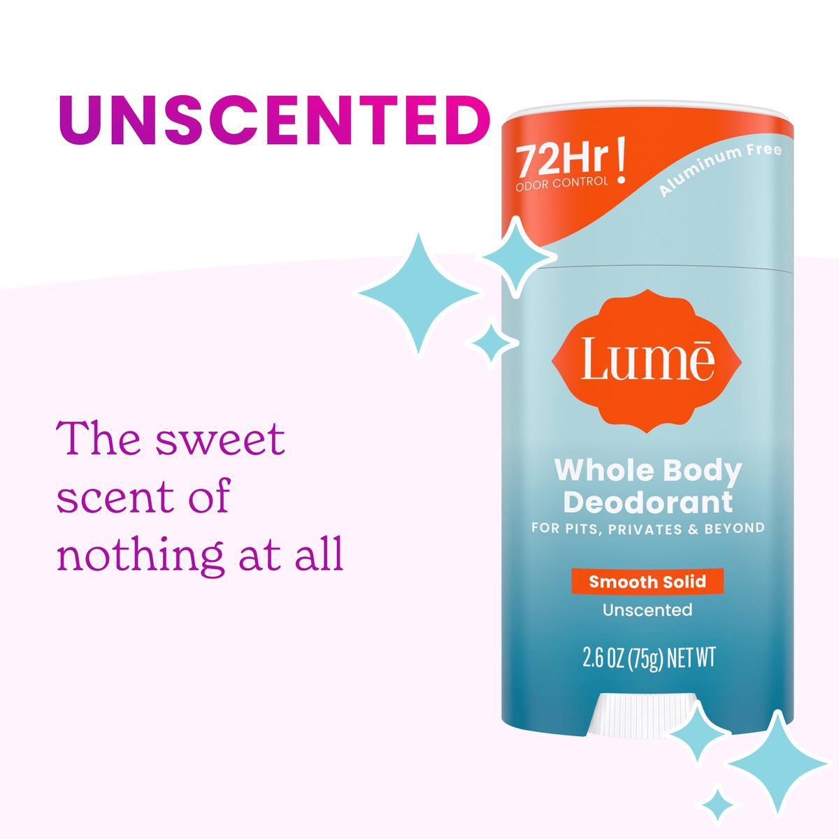 Lume Whole Body Deodorant Solid Stick 2.6 oz Unscented packaging