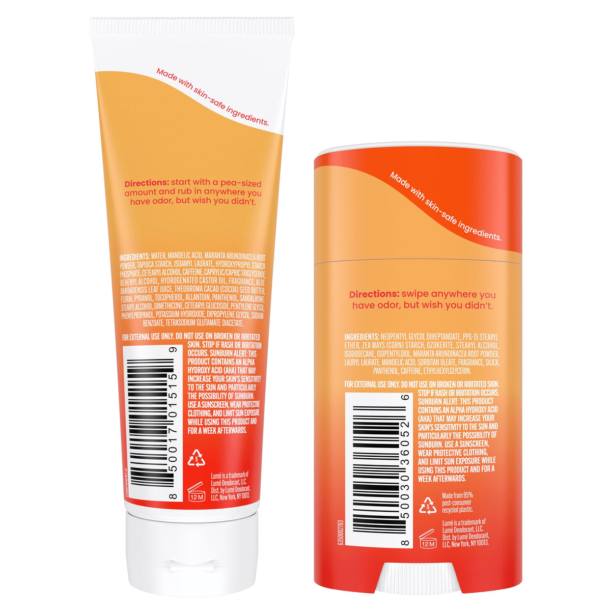 Lume Whole Body Deodorant Solid Stick 2.6oz in Clean Tangerine