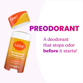 Lume Whole Body Deodorant Solid Stick on a vanity
