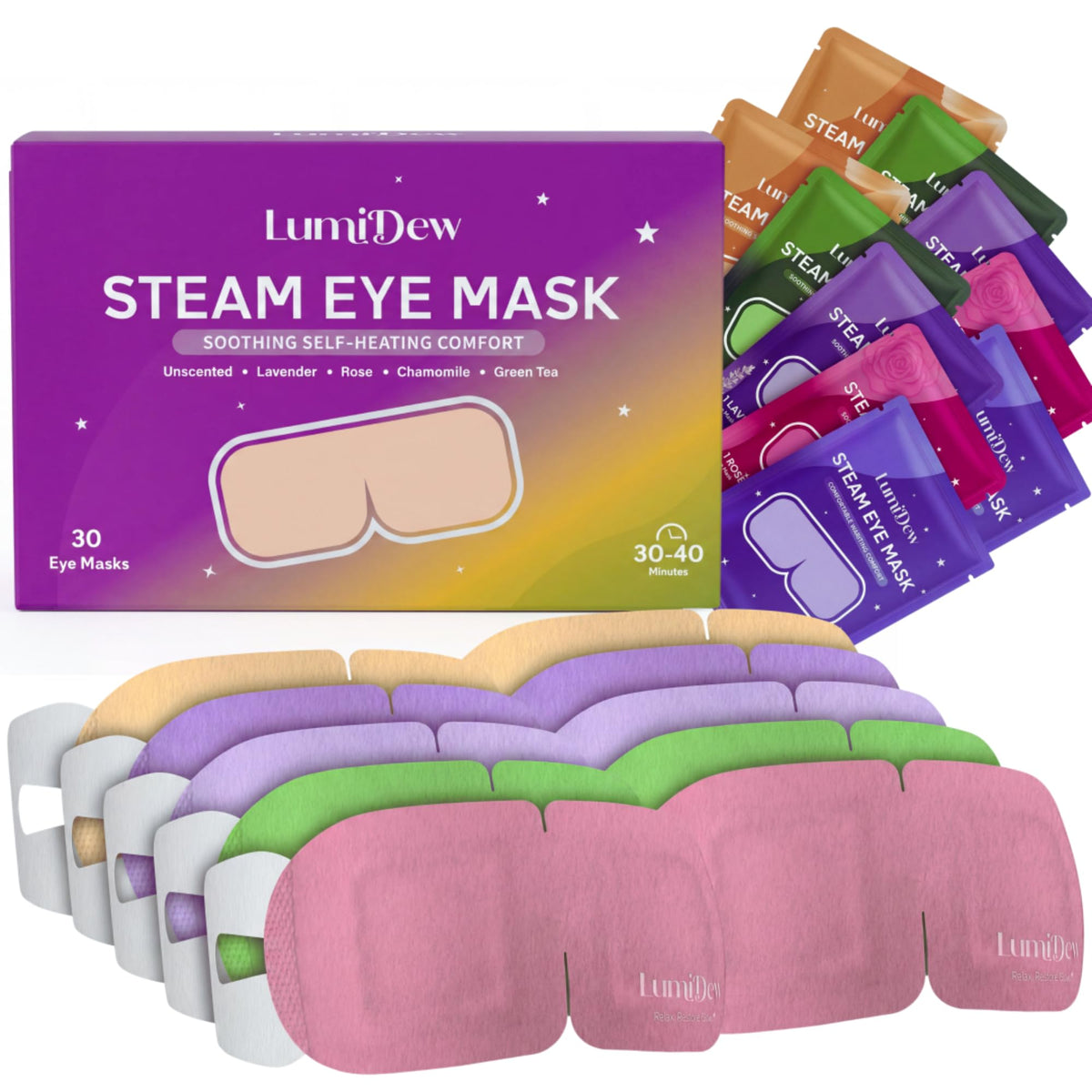 LumiDew Steam Eye Mask variety pack with 5 scents