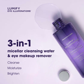 LUMIFY Eye Illuminations Micellar Water on a bathroom counter