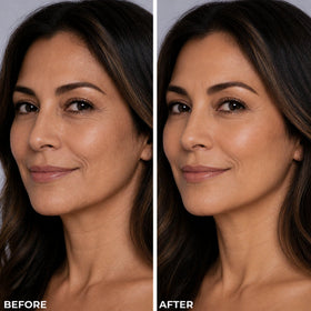 LUMINESS Liquid Mirage Foundation bottle with cap off, showing liquid texture