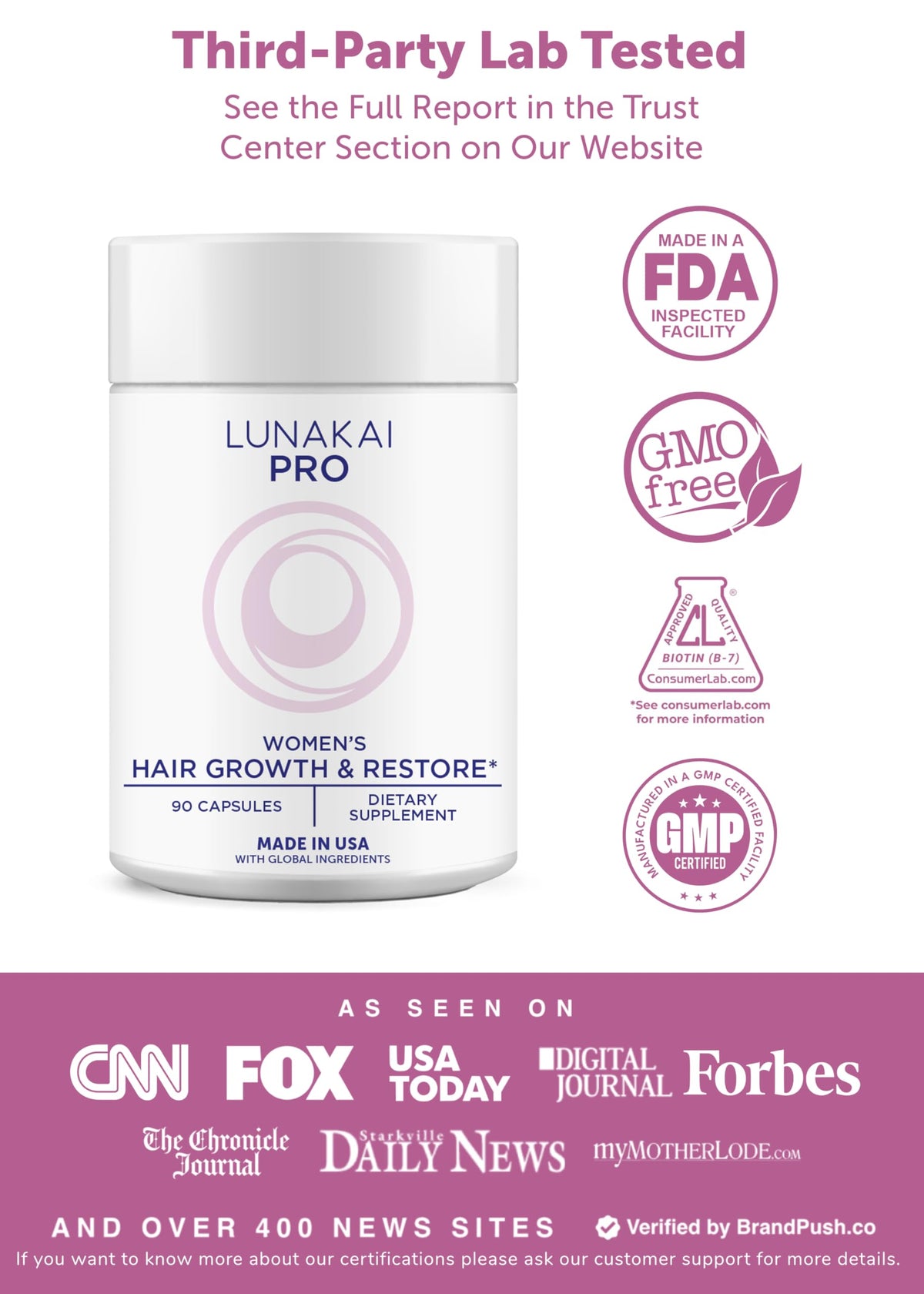 Lunakai Hair Growth Supplement bottle with capsules