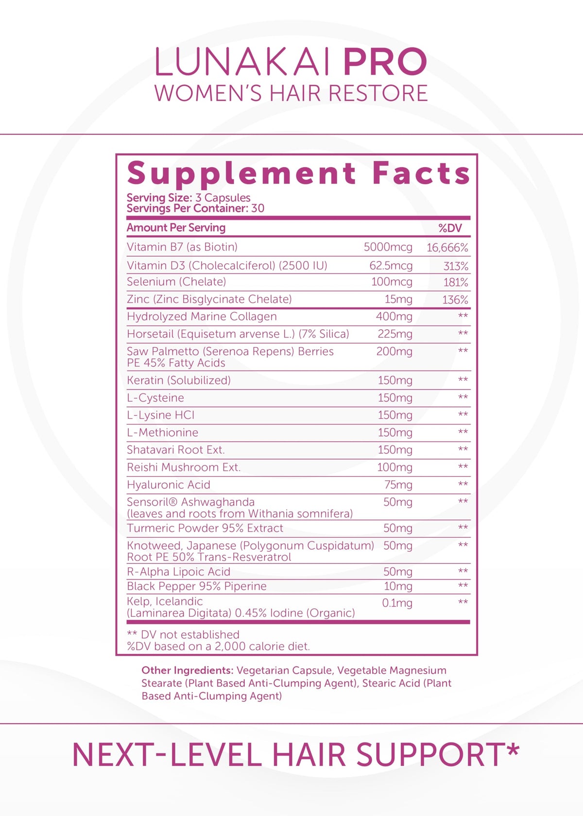 Lunakai Hair Growth Supplement nutritional information