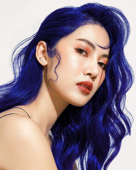 Lunar Tides Blue Velvet hair dye with other hair care products
