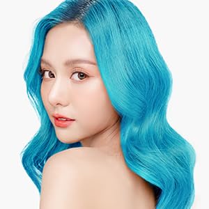Lunar Tides Cyan Sky hair dye in use on a model