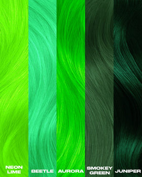 Lunar Tides Neon Lime hair color glowing under blacklight