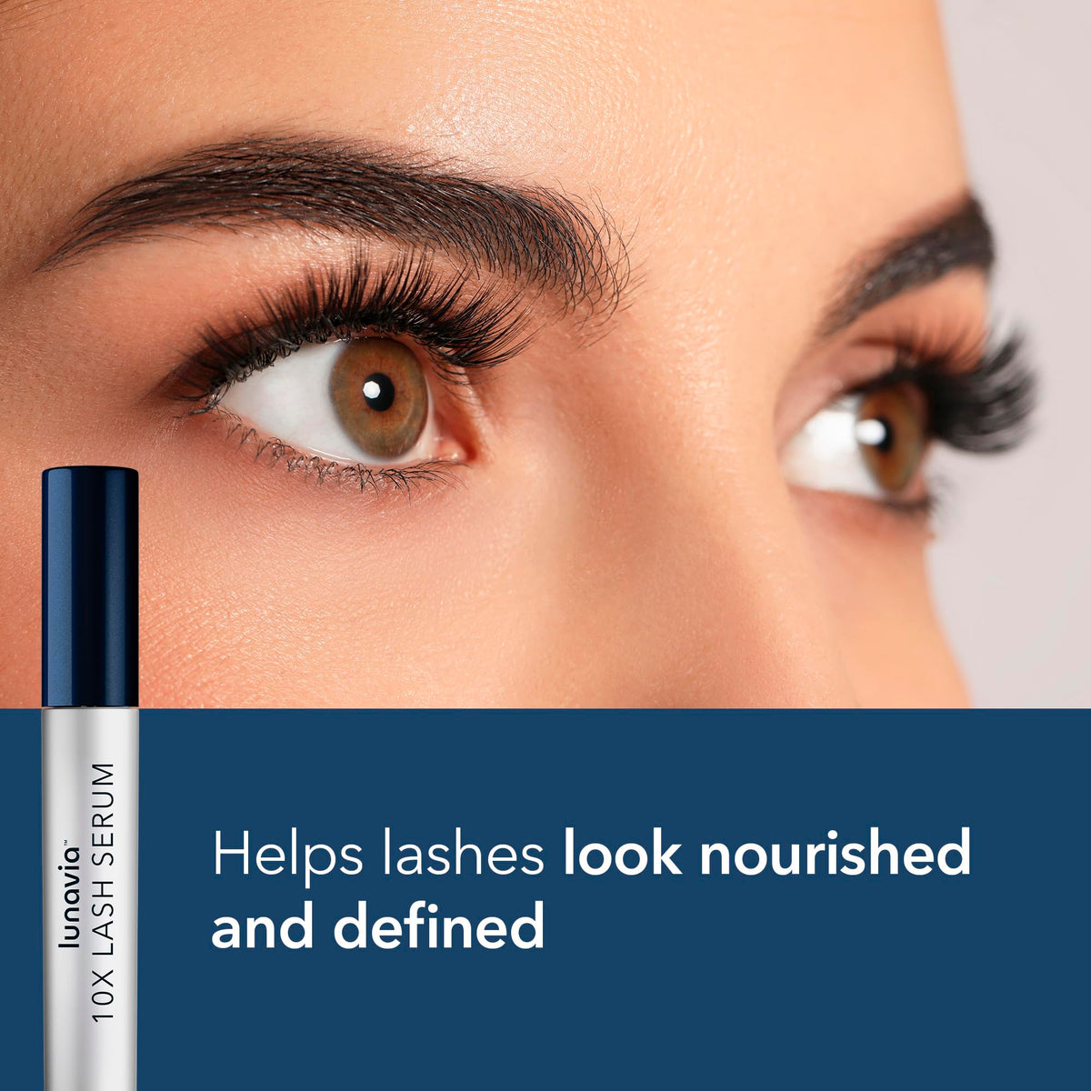 Lunavia 10X Lash Serum displayed with botanical ingredients