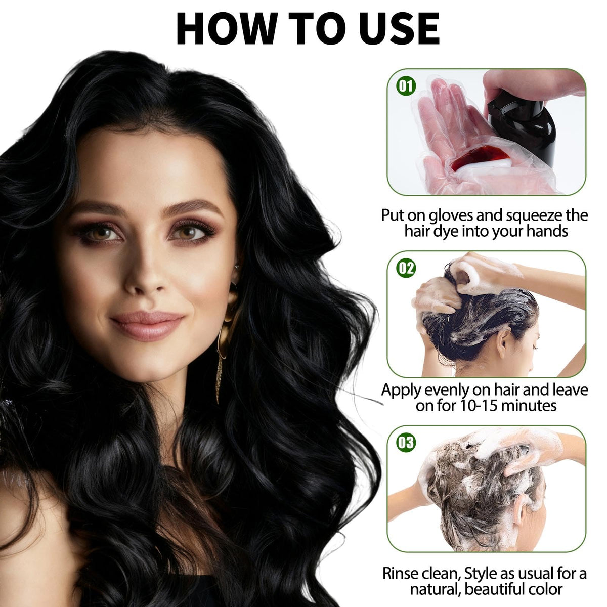 Lunory Black Hair Dye Shampoo before and after results