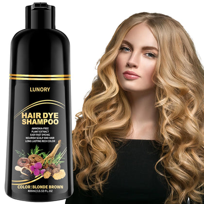 Lunory Blonde Brown Hair Dye Shampoo front view with packaging