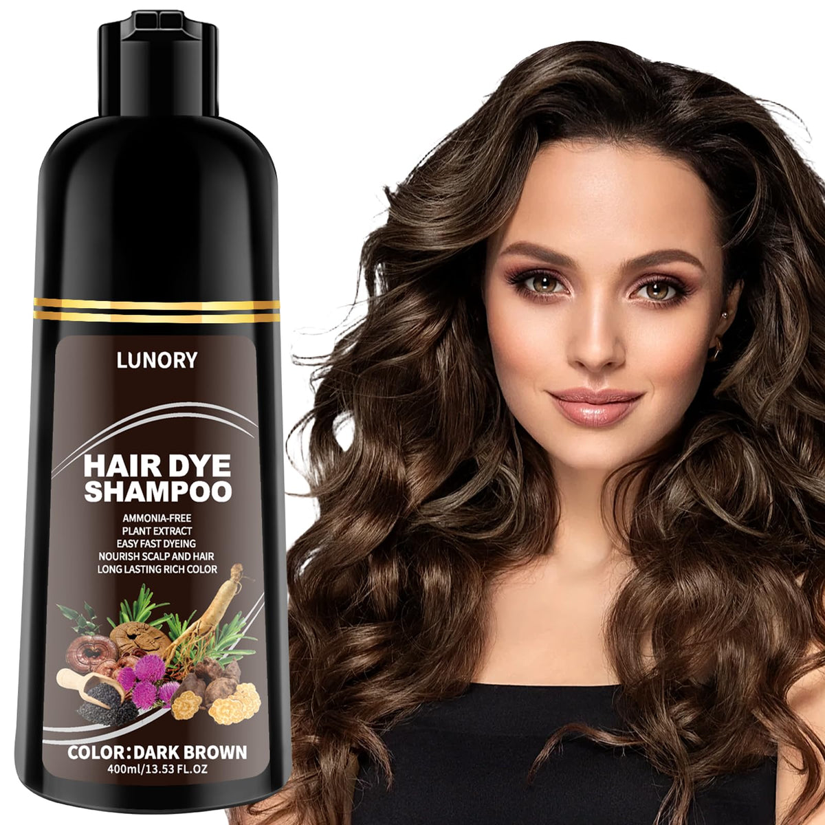 Lunory Dark Brown Hair Dye Shampoo 540g front view