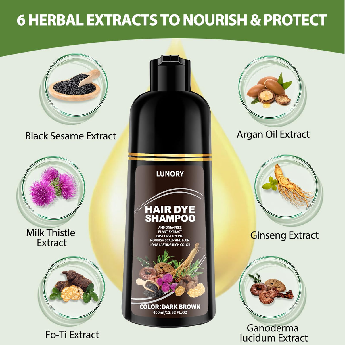 Lunory Dark Brown Hair Dye Shampoo application on hair