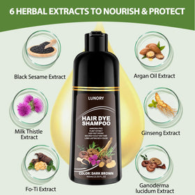 Lunory Dark Brown Hair Dye Shampoo application on hair
