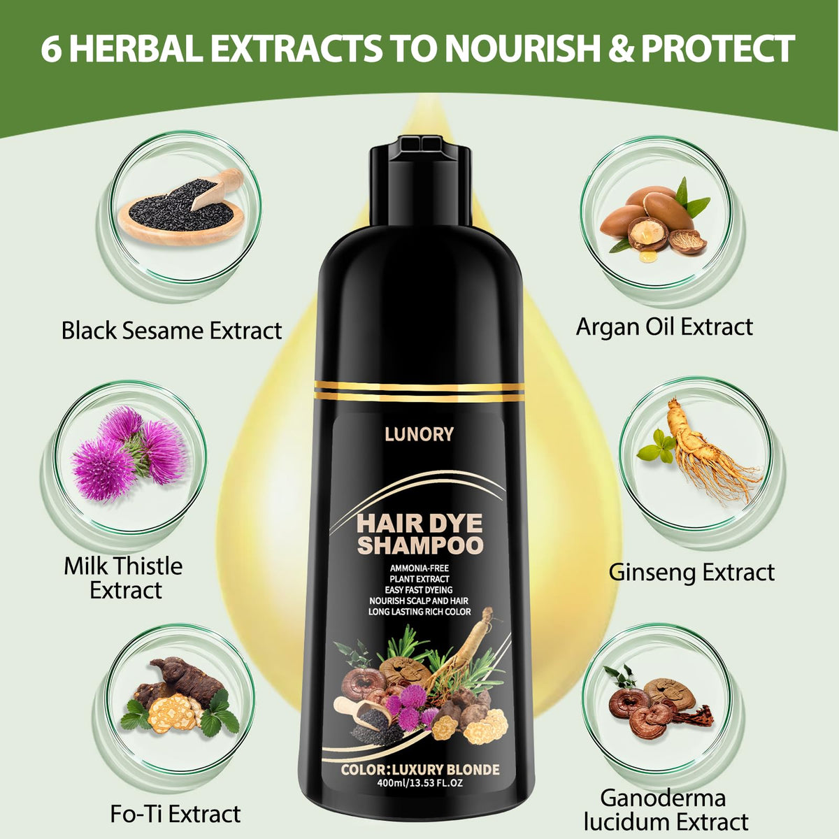 Lunory Light Blonde Hair Dye Shampoo ingredients close-up