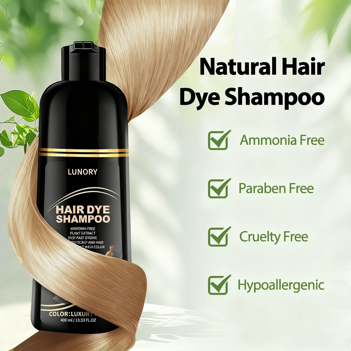 Lunory Light Blonde Hair Dye Shampoo on hair