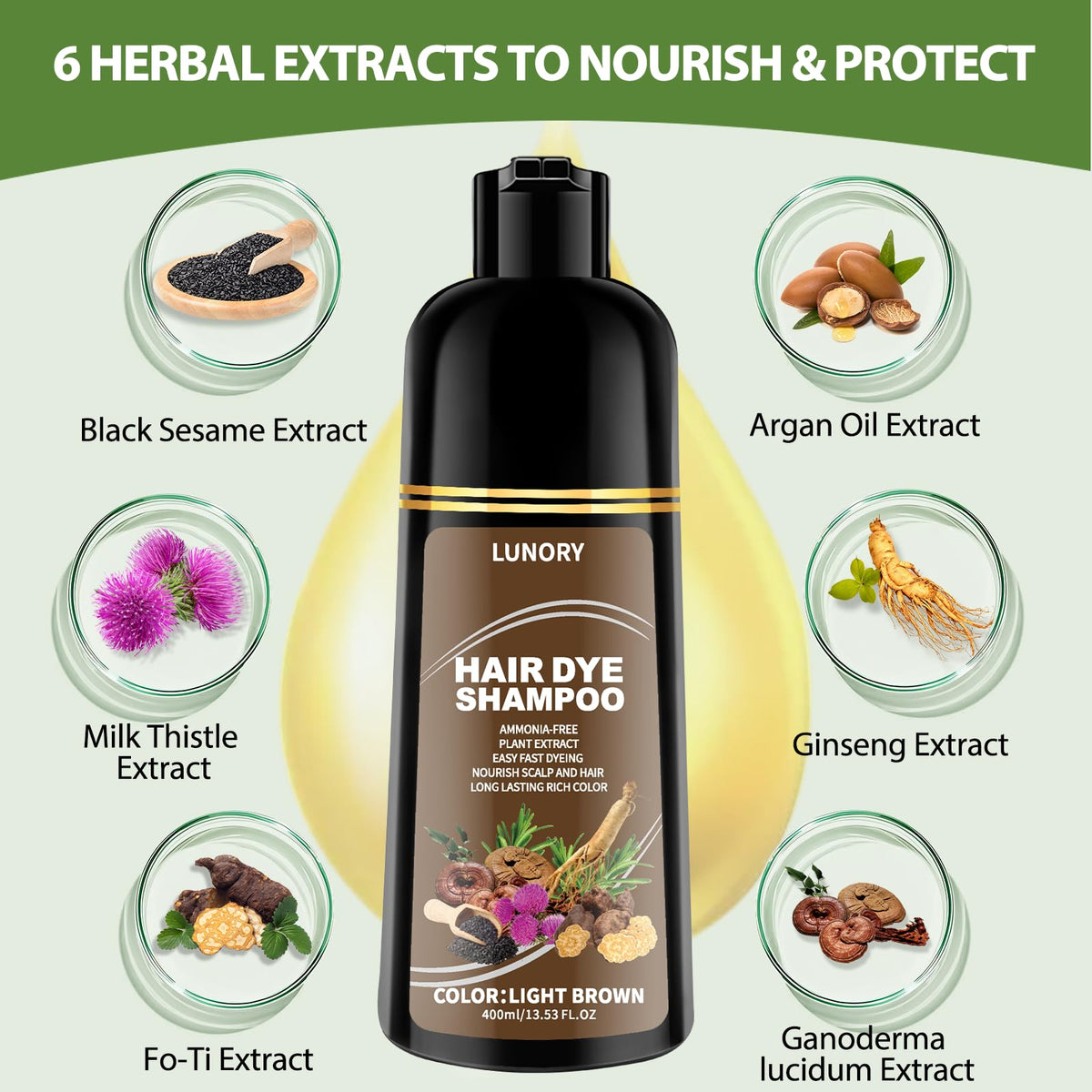 Lunory Light Brown Hair Dye Shampoo application process