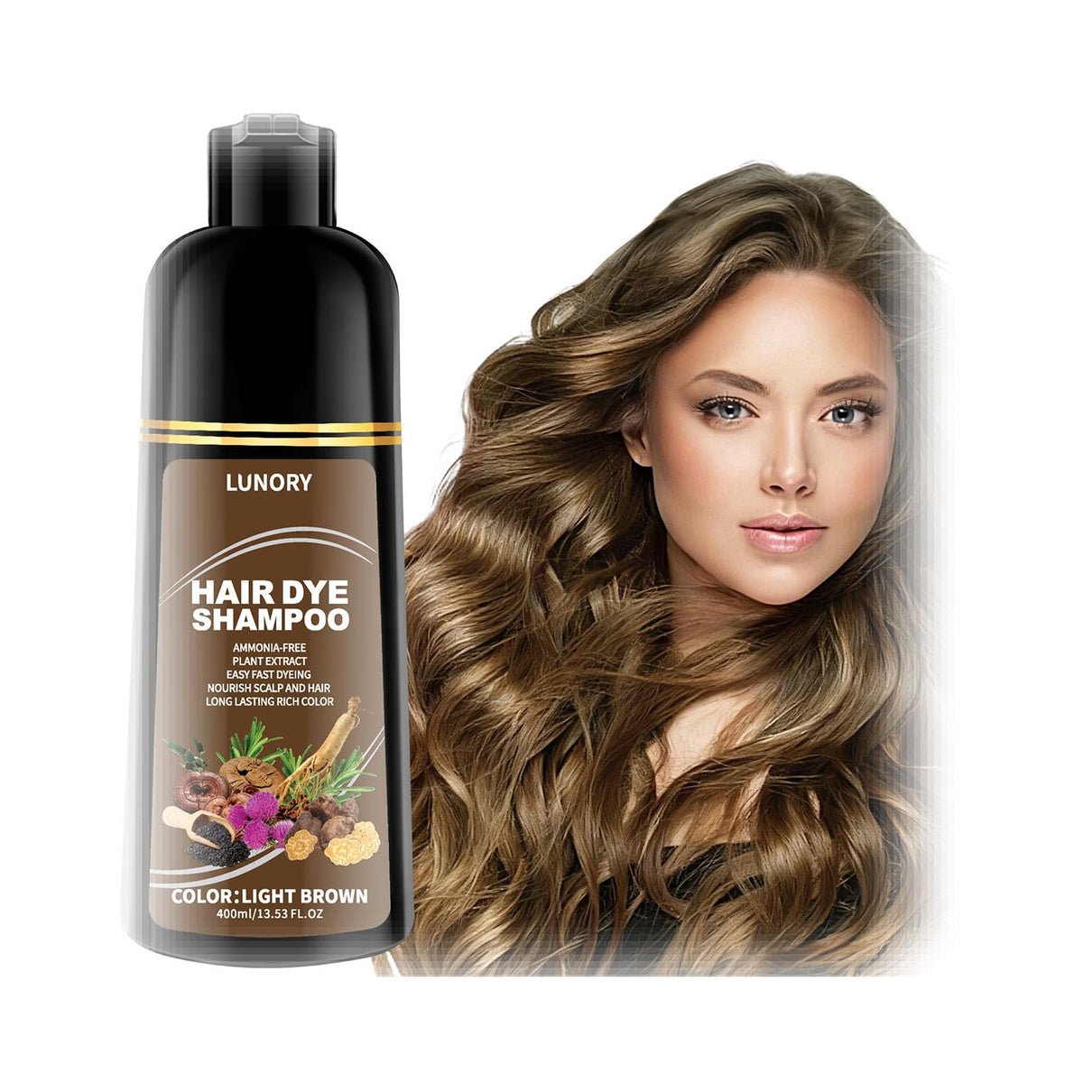 Lunory Light Brown Hair Dye Shampoo front view