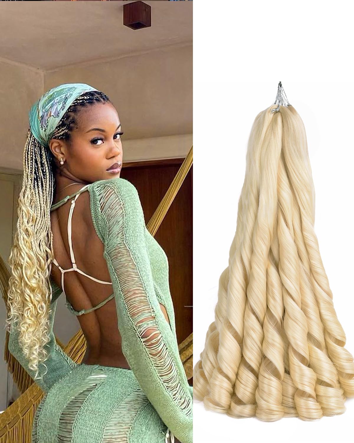 Luoyudu Blonde French Curly Braiding Hair 24 Inch front view