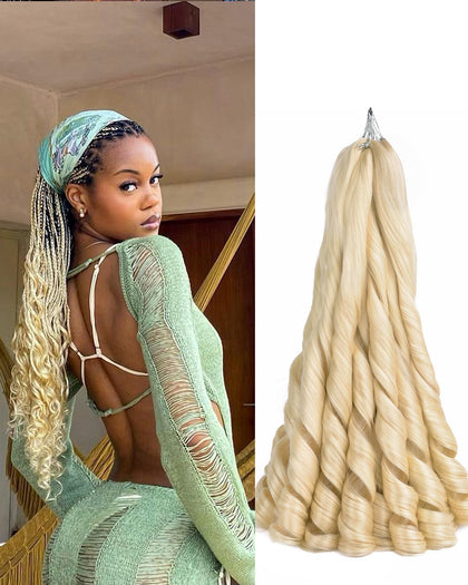 Luoyudu Blonde French Curly Braiding Hair 24 Inch front view