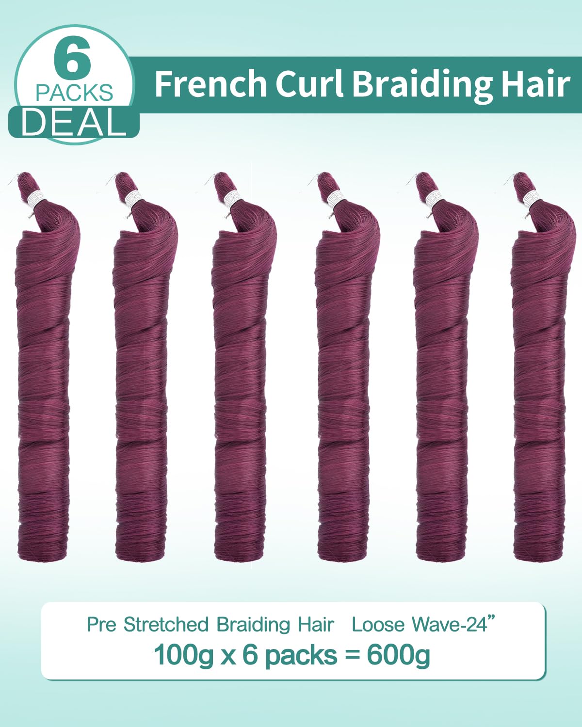 Luoyudu Burgundy French Curl Braiding Hair 6 packs display